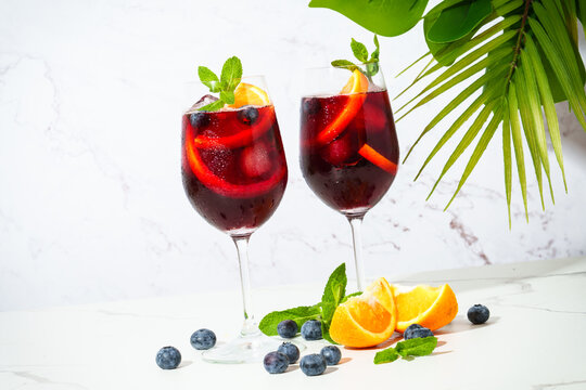 Sangria with fresh fruits and ice.