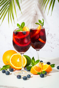 Sangria with fresh fruits and ice.