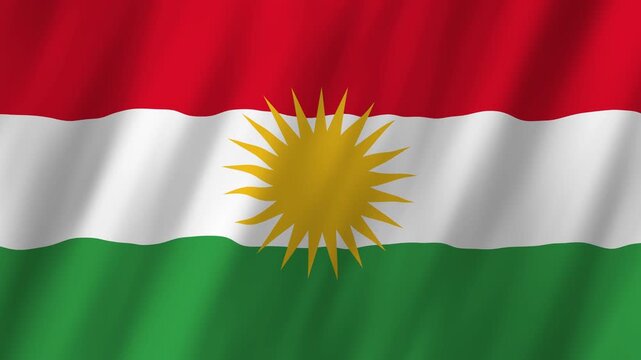 Kurdistan Flag Waving on Wind, Realistic 4K Background Animation