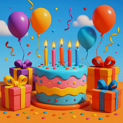 birthday cake with balloons