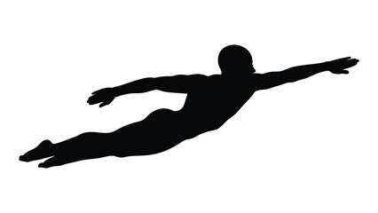 A dynamic silhouette of a person in a superhero flying pose against a white background © MDRABBI
