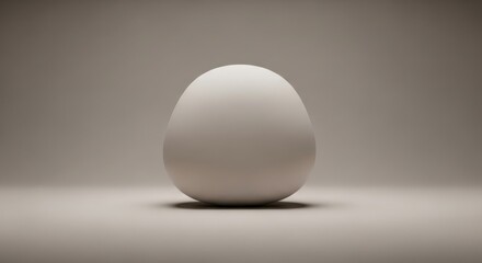 Single white egg on a minimalist light grey background