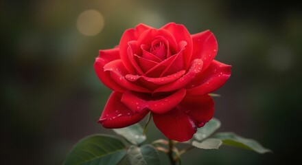 Fototapeta premium Close-up Red Rose with Water Droplets