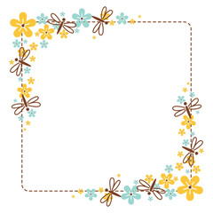 Obraz premium Cute floral decorative frame with small flowers and butterflies arranged around a square border