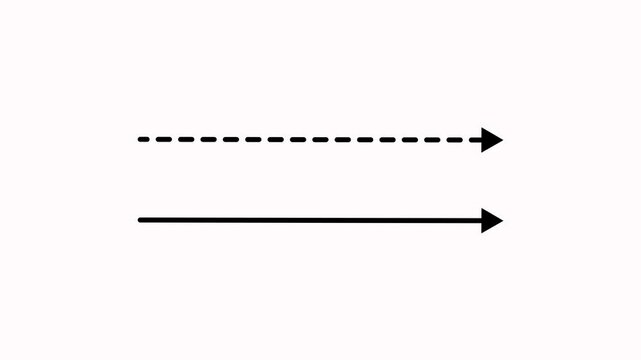 Black straight arrows animation on white background. Reveal and hide animation of solid, dashed, and dotted arrows icon