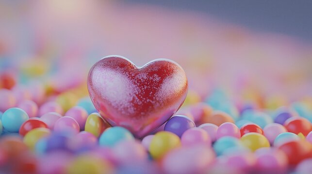 Candy heart on a pastel blurred background.