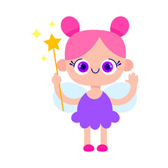 Cute Cartoon Tooth Fairy Character with Star Wand and Pink Hair