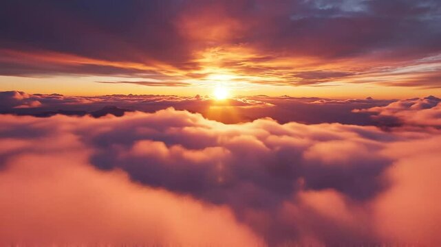 Sun peeking through clouds at sunset, vibrant colors