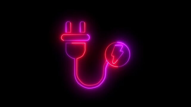abstract glowing red and pink neon sing charger icon animation on black background.4k video