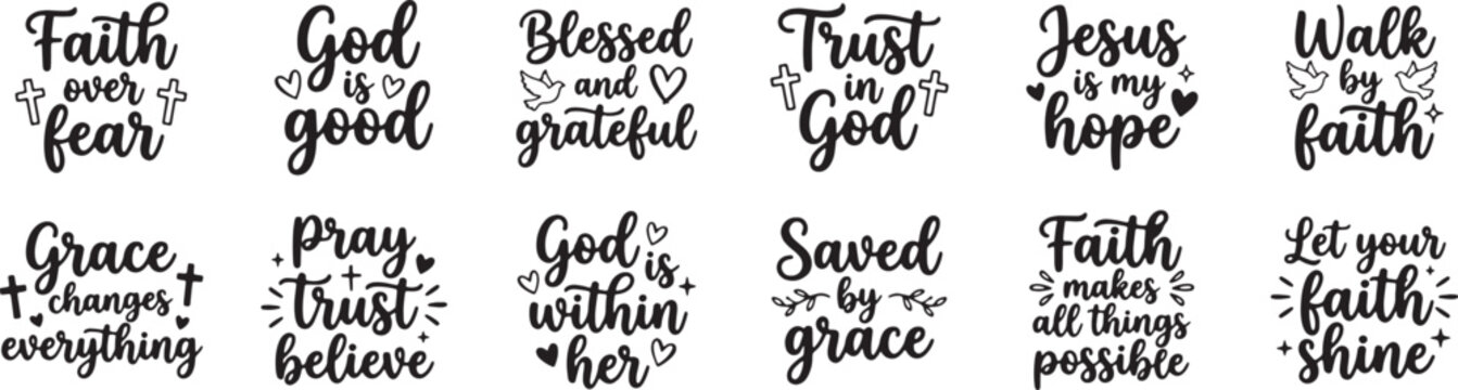 Faith and Grace Christian Inspirational Hand Lettered Quotes SVG Bundle Design Set
