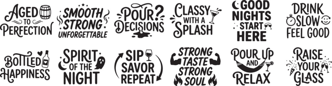 Classy Whiskey Quotes Hand Lettered Alcohol Typography SVG Bundle Collection