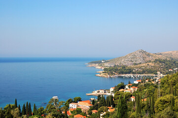 Scenic view of Mlini Bay in Zupa Dubrovacka on the Adriatic coast of Croatia.