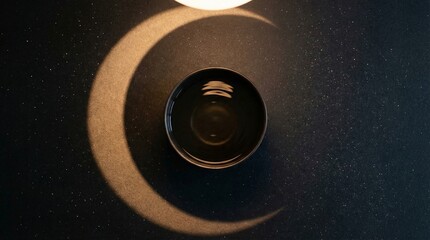 Top-Down Minimal 3D Scene with Crescent Shadow and Star Speckles, Premium Copy Space