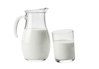 Realistic rendering of a milk pitcher and glass ideal for design use on transparent background