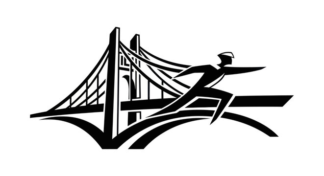 Running figure and bridge silhouette design