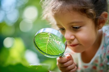 Fototapeta premium Child exploring nature with a magnifying glass