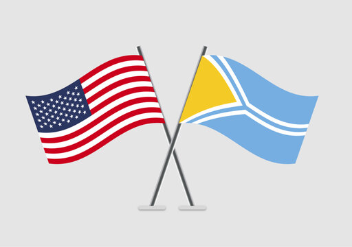 United States and Tuva vector flags in dignified crossing pose