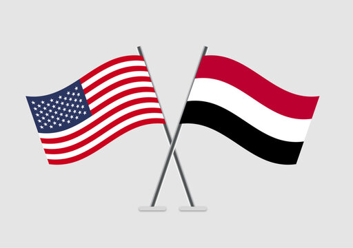 United States and Yemen vector flags presented in bilateral context