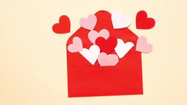 red envelope filled with hearts representing love romance and valentine celebration concept