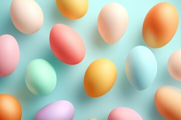 Pastel easter eggs on blue background