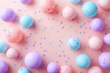 Pastel confetti and glossy spheres