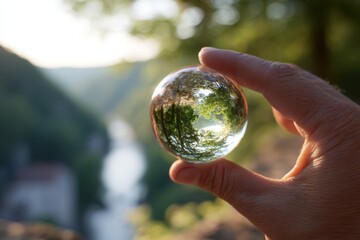 Forest reflection in crystal orb