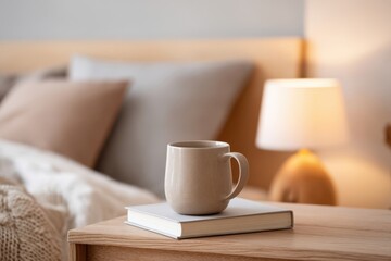 Cozy bedside mug on book