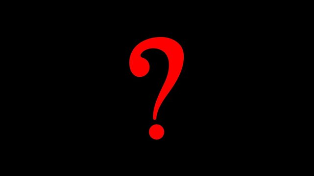 Minimalist red question mark animation on black background, perfect for FAQ sections, help centers, curiosity themes, and creative video transitions or digital overlays.
