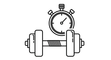 Fototapeta premium A black and white line drawing combining a stopwatch and a barbell