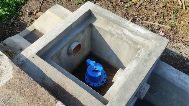 Gate valve inside a concrete manhole chamber for water irrigation system