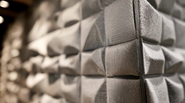Medium shot highlighting soft fabric acoustic tiles on therapy room walls focused on texture for optimal sound dampening and a welcoming environment.