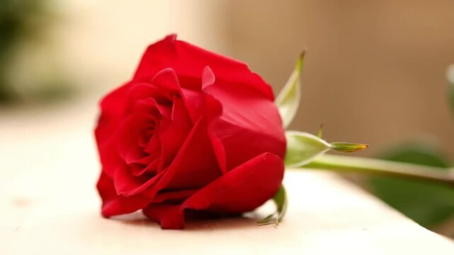 romantic red rose lying on table with soft light symbolizing love passion and elegant valentine mood