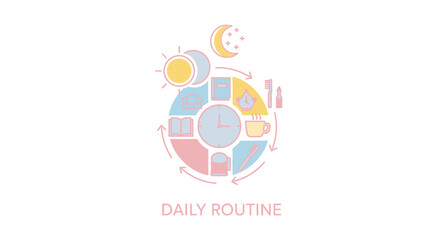 Daily Routine Infographic with Clock and Icons.