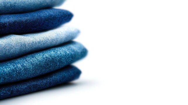 A visually appealing stack of blue denim jeans, showcasing a spectrum of colors from light to dark, reflecting the timeless fashion of denim in everyday style.