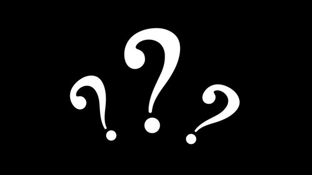 Three, minimalist, white, question, marks, animation, on, black, background, perfect, for, help, centers, FAQ, sections, curiosity, themes, and, creative, digital, presentation, overlays.
