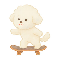 Obraz premium PNG Cute dog skateboarding illustration.