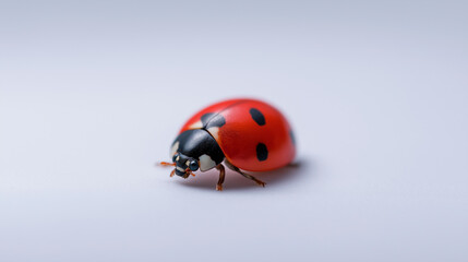 Fototapeta premium Close-up of a red ladybug with black spots on a white background. 