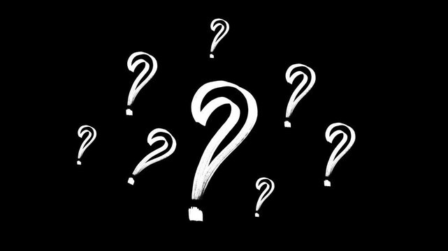 Sketched, group, of, white, question, mark, symbols, motion, graphic, ideal, for, help, desks, FAQ, tutorials, problem, solving, and, educational, video, elements.
