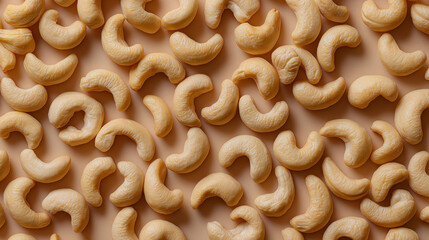 Close-up of scattered cashew nuts forming a seamless pattern
