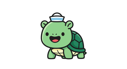 Obraz premium Cartoon turtle with sailor hat illustration