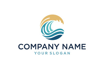 Abstract C Letter Wave and Sun Logo Design Template for Company Branding