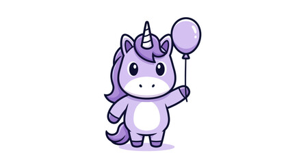 Cartoon unicorn holding balloon illustration