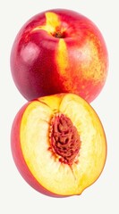 Fototapeta premium Fresh Nectarine Isolated on White Background, Smooth-Skinned Stone Fruit with Sweet Juicy Flesh for Summer Nutrition Concept