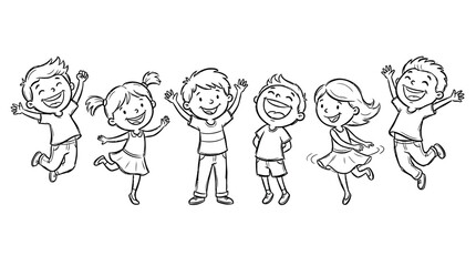 Naklejka premium Cartoon Children Icons Vector Illustration | Playful Kids Symbol Design, Joyful Childhood Graphic Art, Education Fun Logo Concept, Black White Stylized Vector Clipart