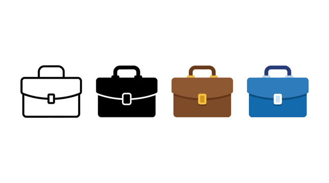 Business Briefcase Icons Vector Illustration | Office Bag Symbol Design, Corporate Work Graphic Art, Professional Career Logo, Black Brown Blue White Stylized Vector Clipart