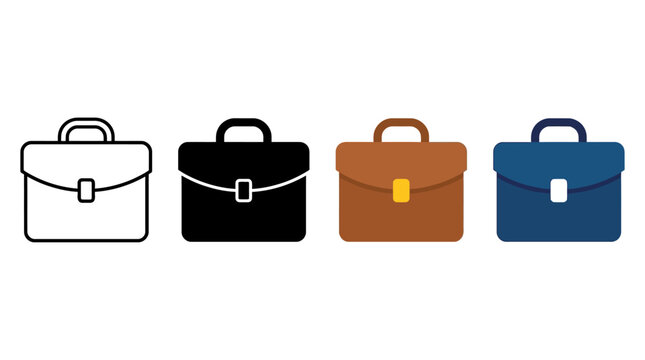 Business Briefcase Icons Vector Illustration | Office Bag Symbol Design, Corporate Work Graphic Art, Professional Career Logo, Black Brown Blue White Stylized Vector Clipart