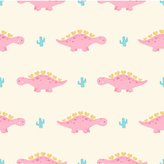 Cute pattern with funny dinosaurs for baby girls