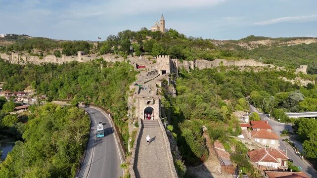 Aerial view of Tsarevets Fortress gateway in Bulgaria