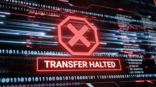 Digital screen displays "TRANSFER HALTED" with a red stop symbol