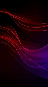 Abstract flowing neon waves motion graphics. Swirling red magenta purple light lines. Dynamic colorful curve animation loop. Vertical video
